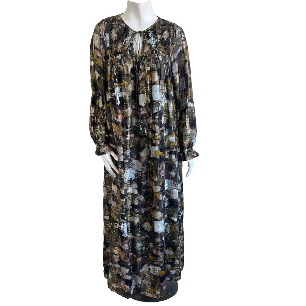 Anthropologie Blair Shimmer Peasant Mumu Maxi Dress L Oversized Cottage Boho